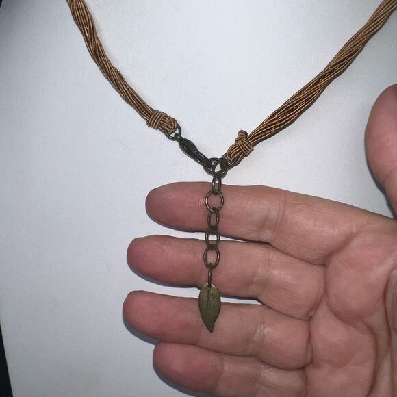 Coldwater Creek Multi Strand Gold Tone Bead and Cord Necklace - Picture 4 of 6